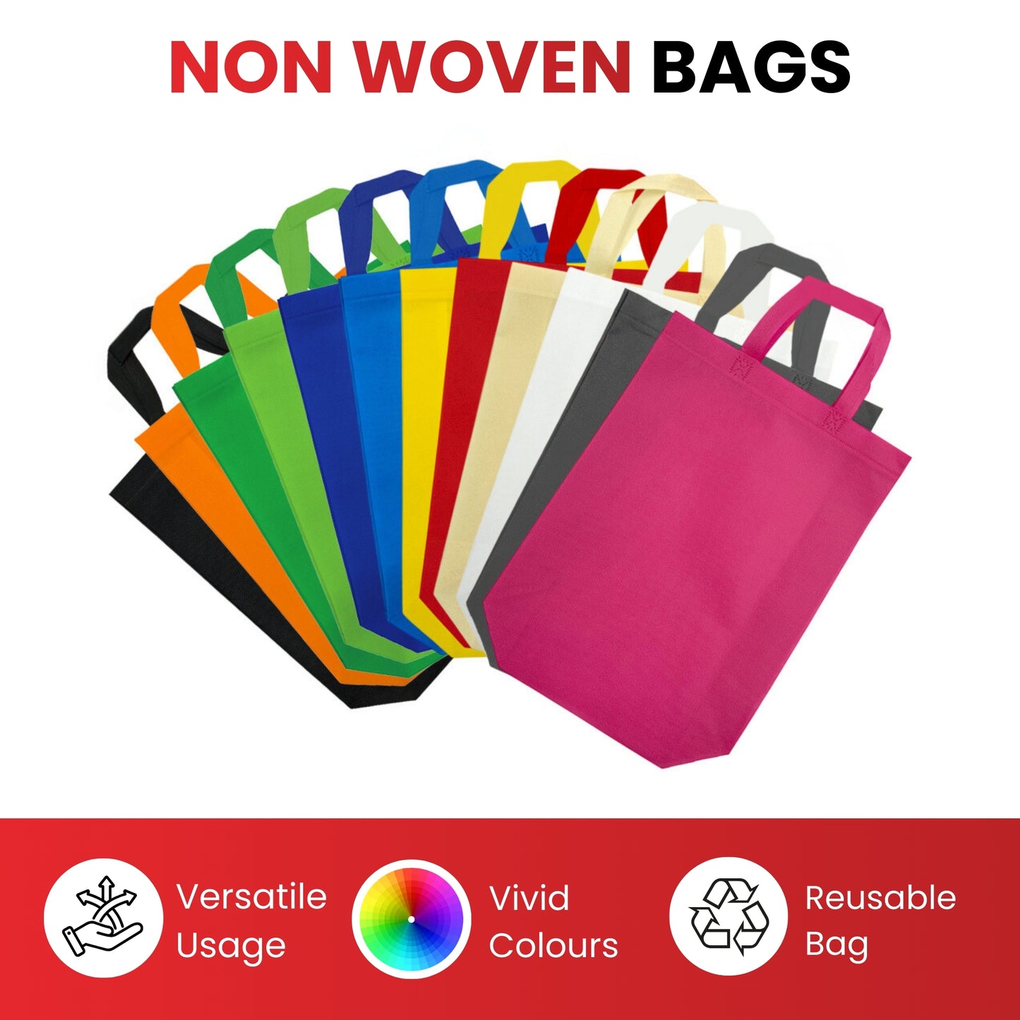 Pack of 100 Pink Coloured 25x35x10cm Non-Woven Bags with Handle