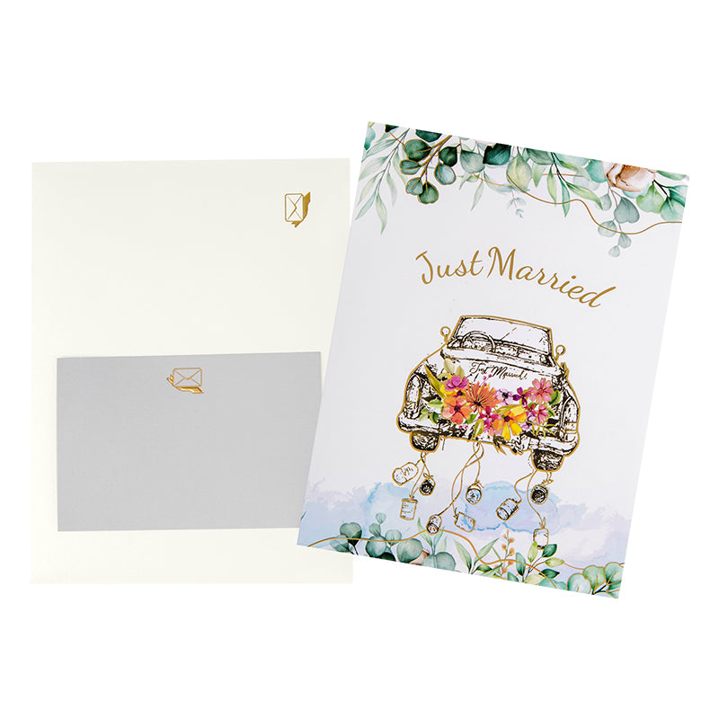 Vintage Car with Bride & Groom “Just Married” 3D Pop Up Wedding Congratulations Card