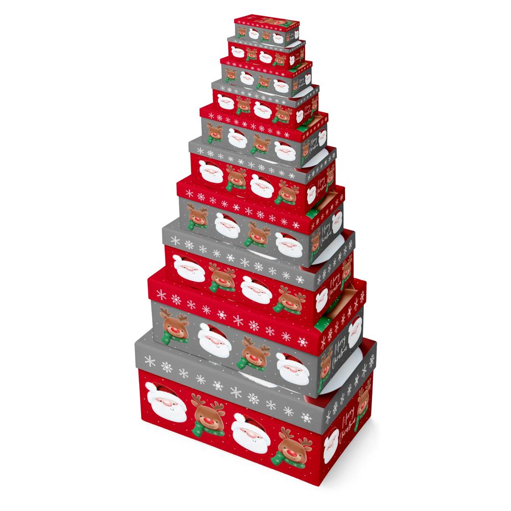 Pack of 10 Santa & Reindeer Oblong Christmas Nested Boxes