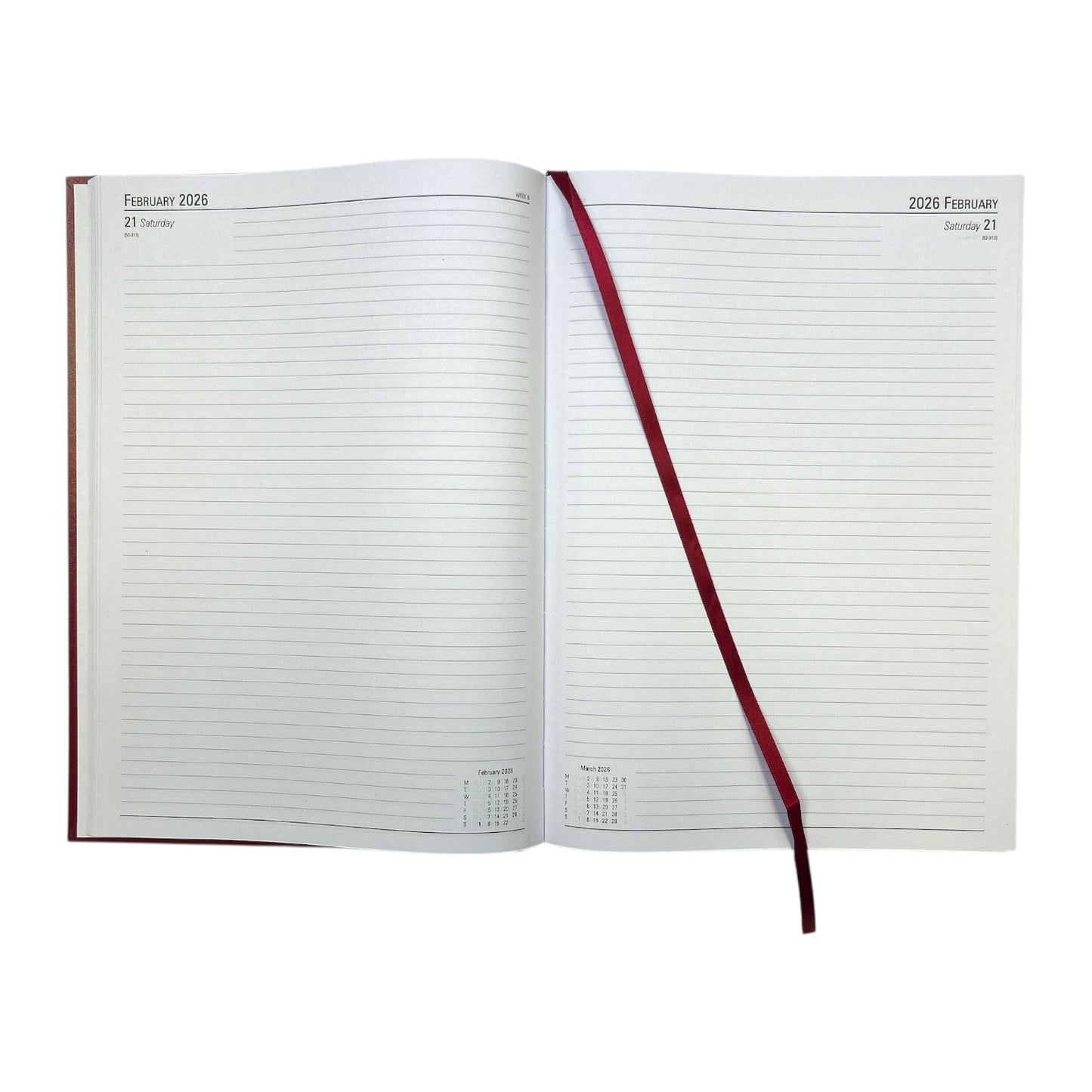 Janrax 2026 A4 2 Pages Per Day Burgundy Desk Diary