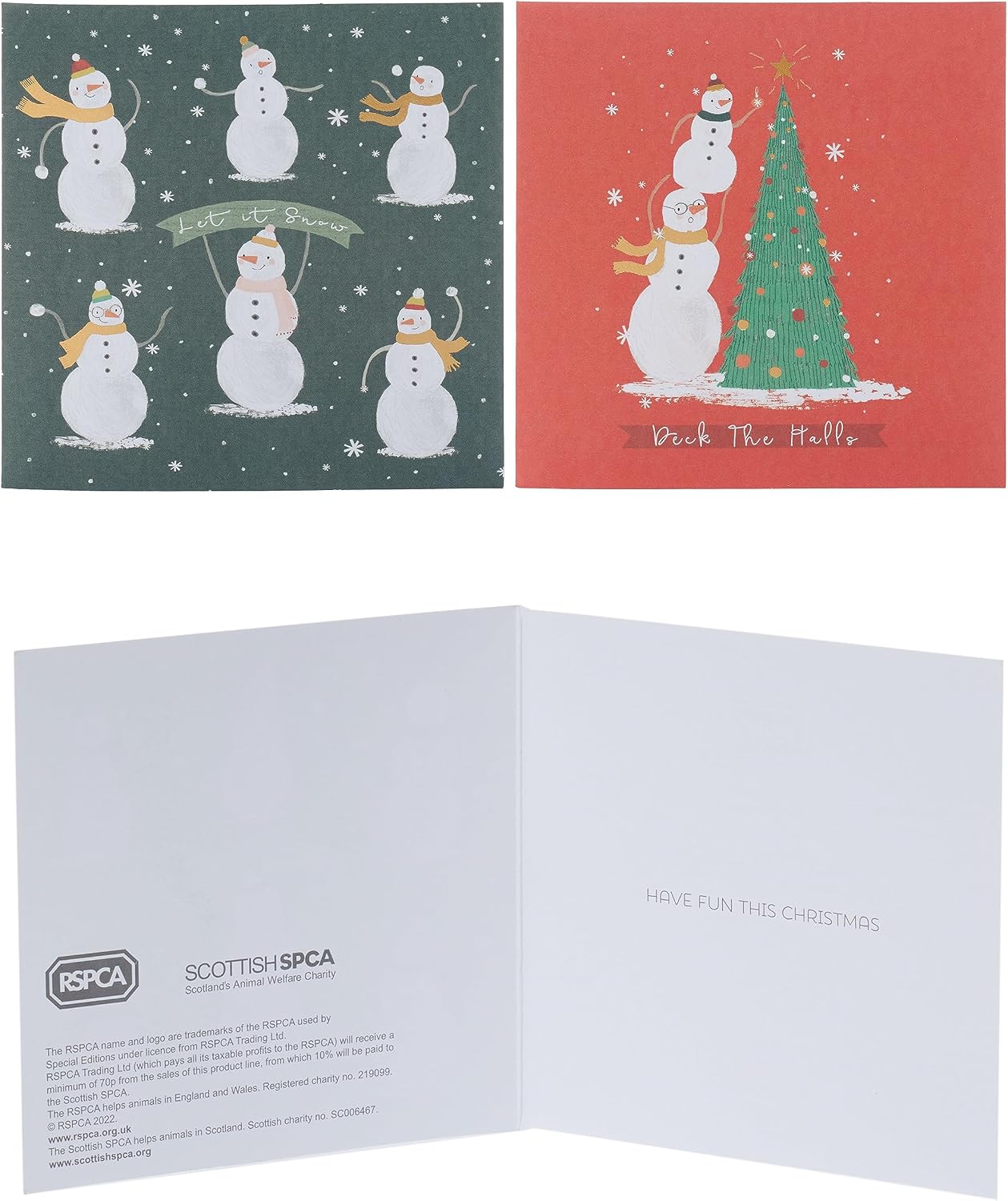 Multipack of 10 Snowman Festive Fun Design Charity Christmas Cards with Envelopes