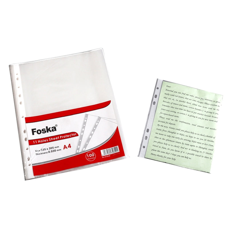 100 A4 Punched Pocket Clear Sleeves