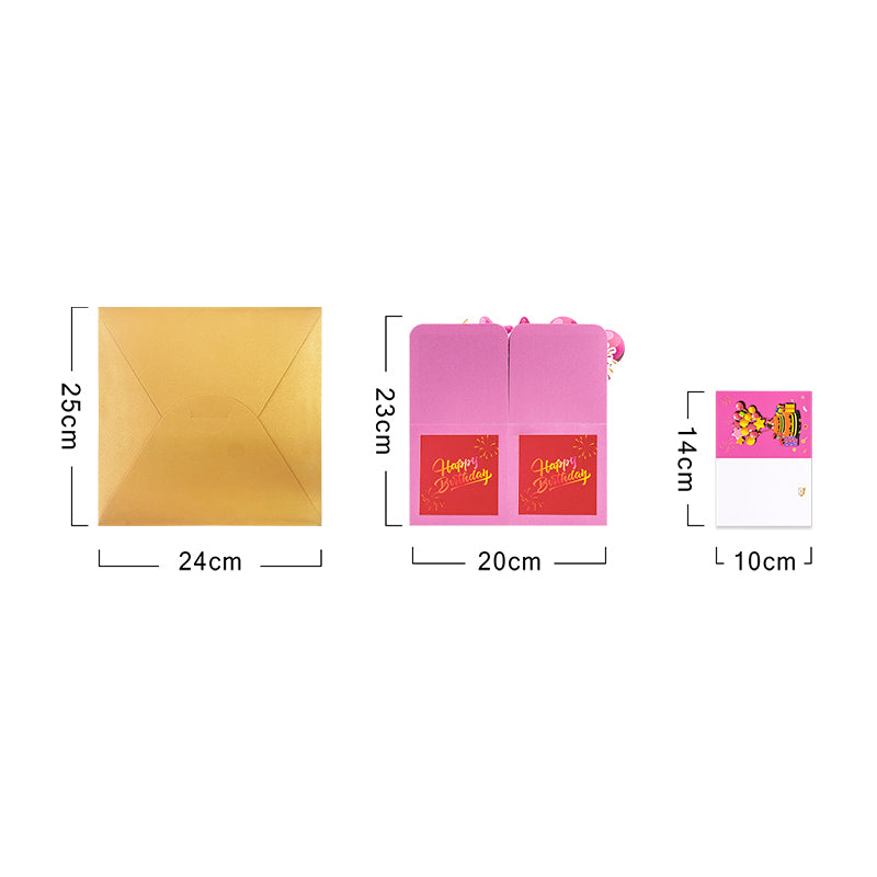 Pink Balloons Fireworks Peach Red 3D Pop Up Birthday Box Card Surprise Gift Box