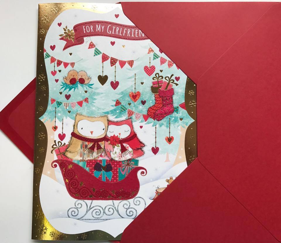 NICE VERSE OWL LOVE COUPLE CHRISTMAS GREETING CARD GIRLFRIEND