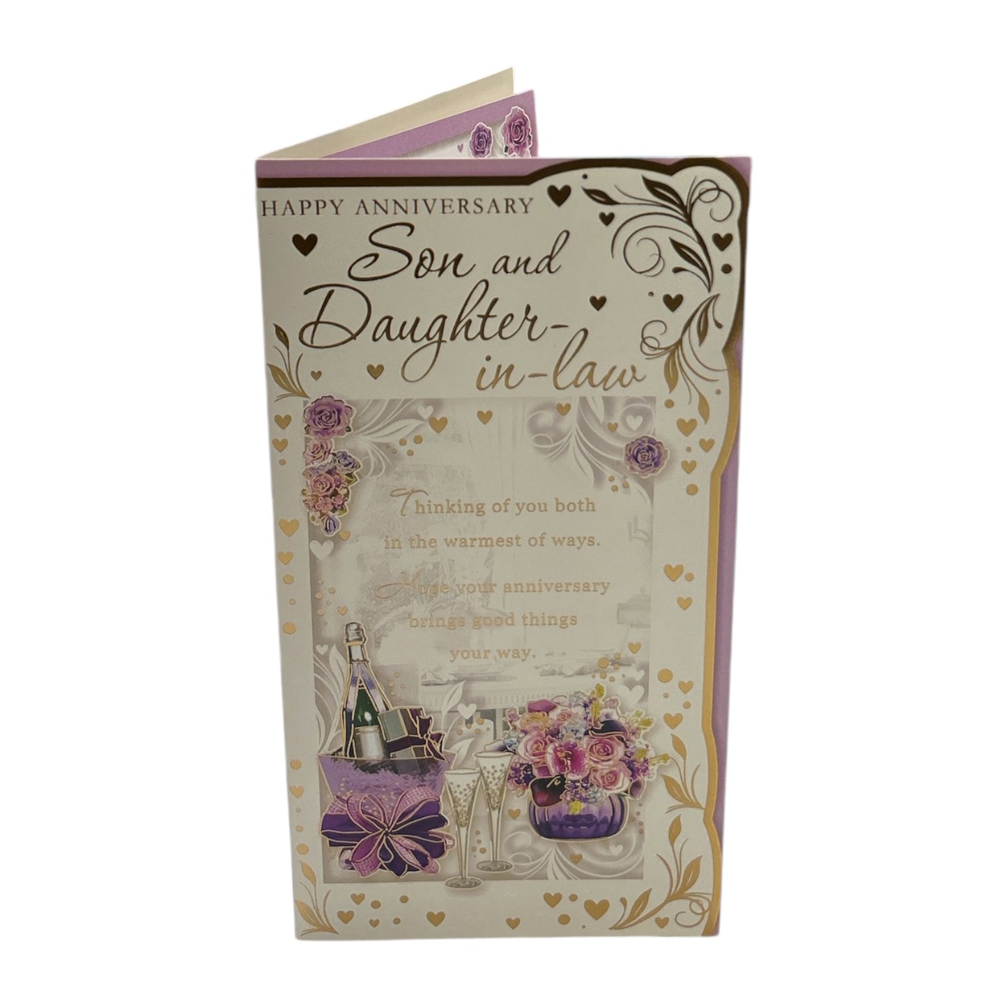 Son & Daughter-in-Law Purple Floral Design Opacity Anniversary Card
