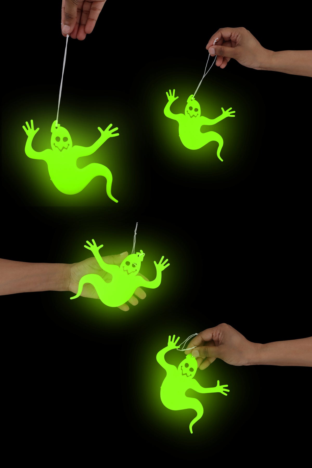 Pack of 9 Glow in the Dark Hanging Ghosts - Haunted House Halloween Decoration Trick or Treat Party Bag Fillers