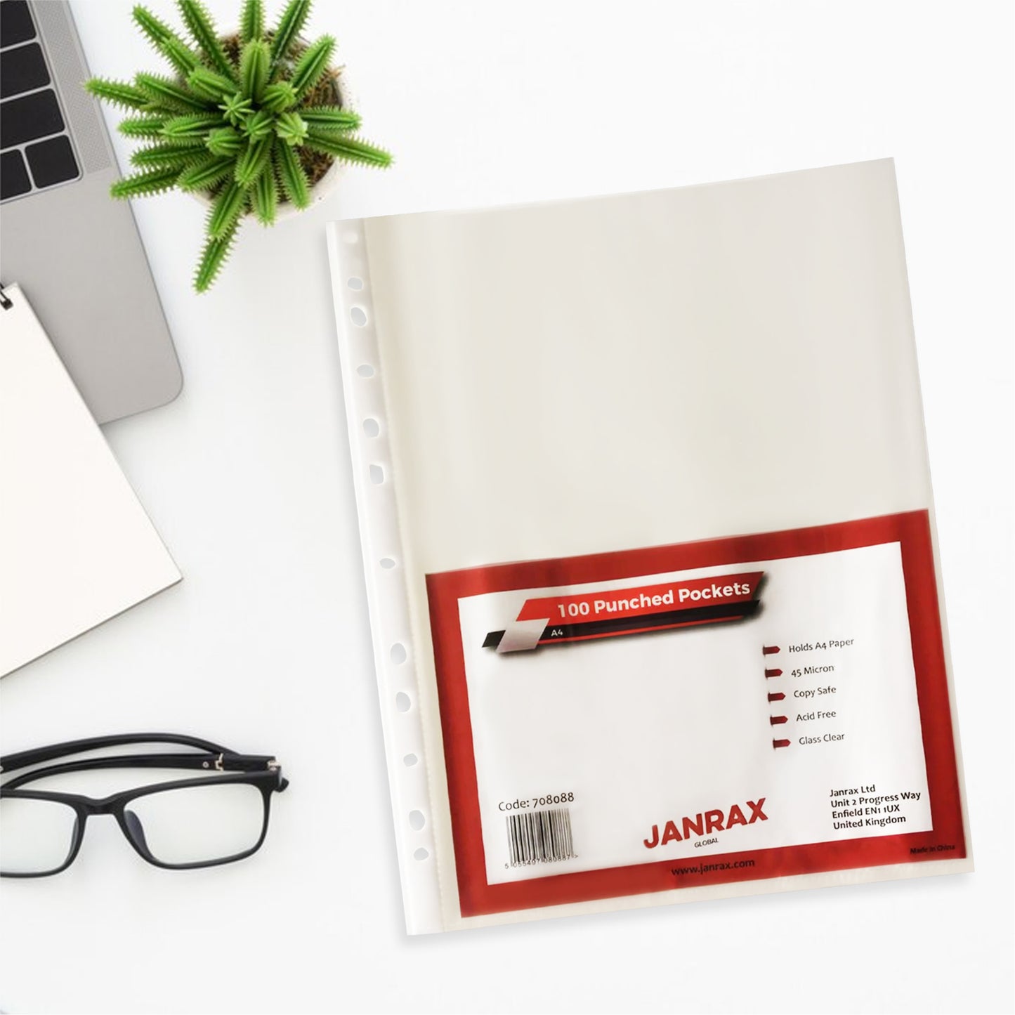 Pack of 500 A4 Glass Clear Punched Pockets by Janrax - Copy Safe Acid Free