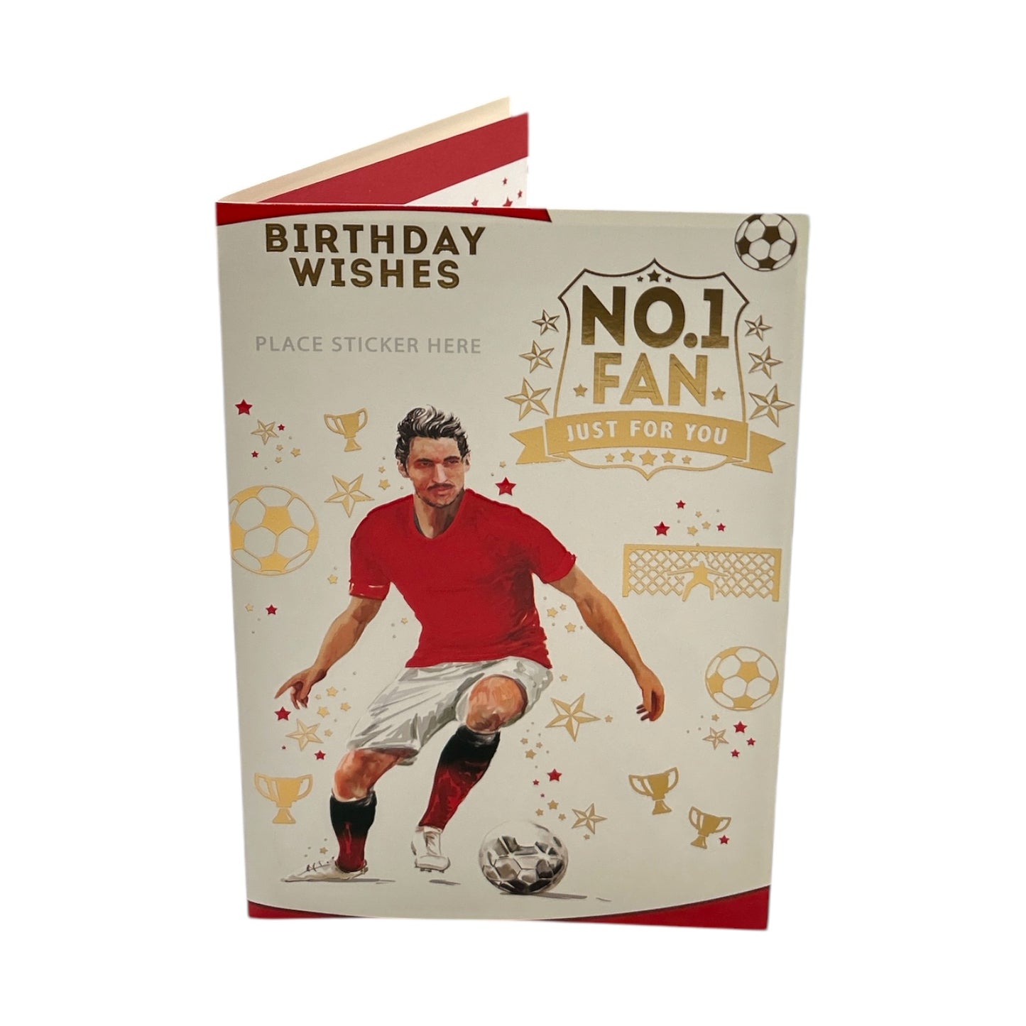 A Man In Red and White Soccer Uniform Customized Male Birthday Card