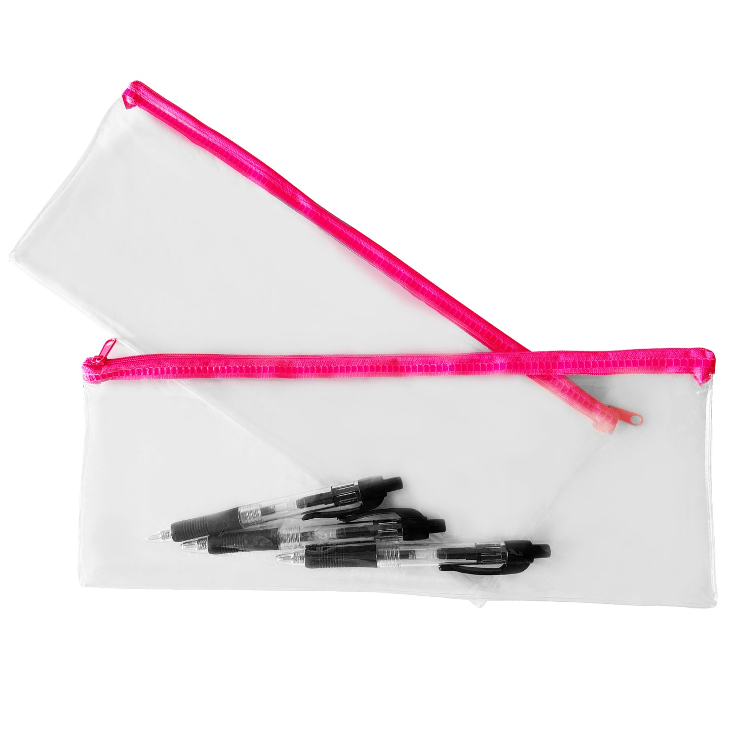 Pack of 2 Janrax 13x5" Pink Zip Clear Exam Pencil Cases