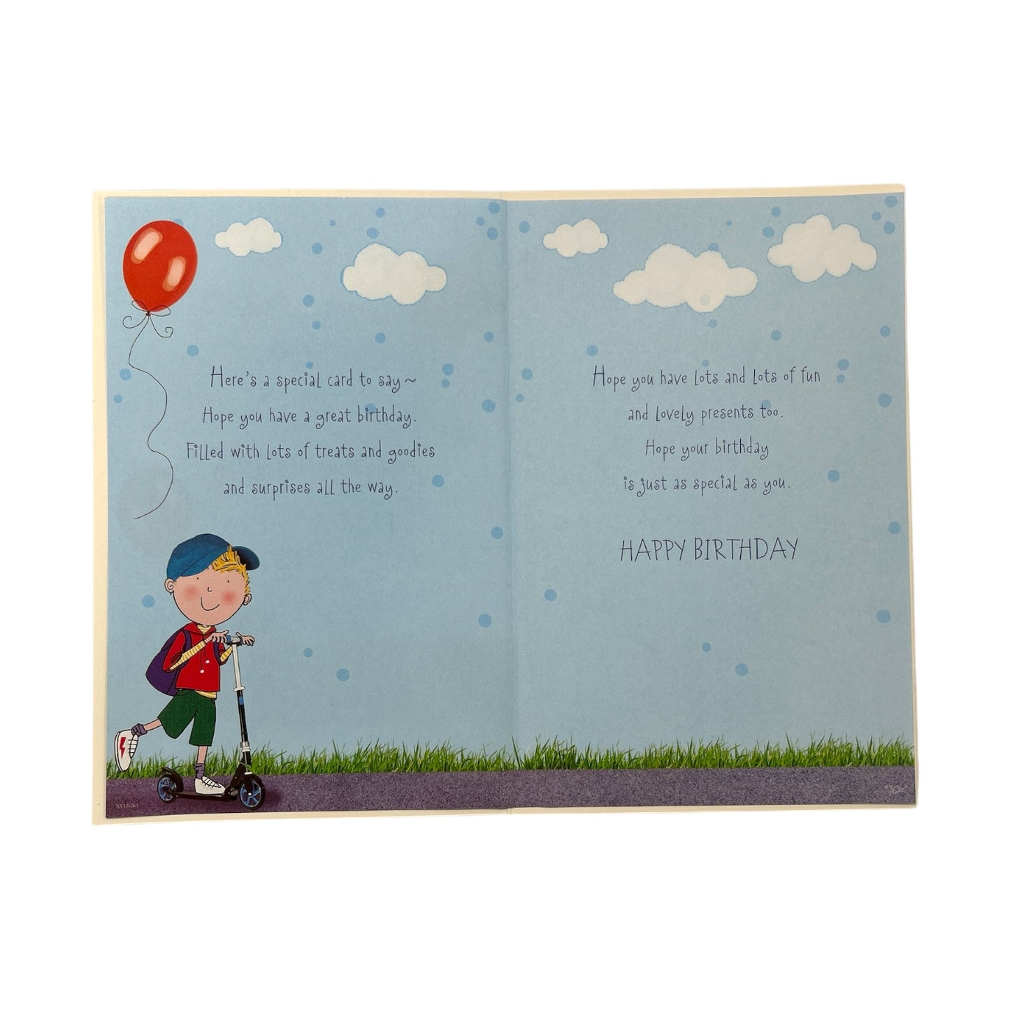 Age 05 Boy Riding A Scooter Juvenile Birthday Card With Badge