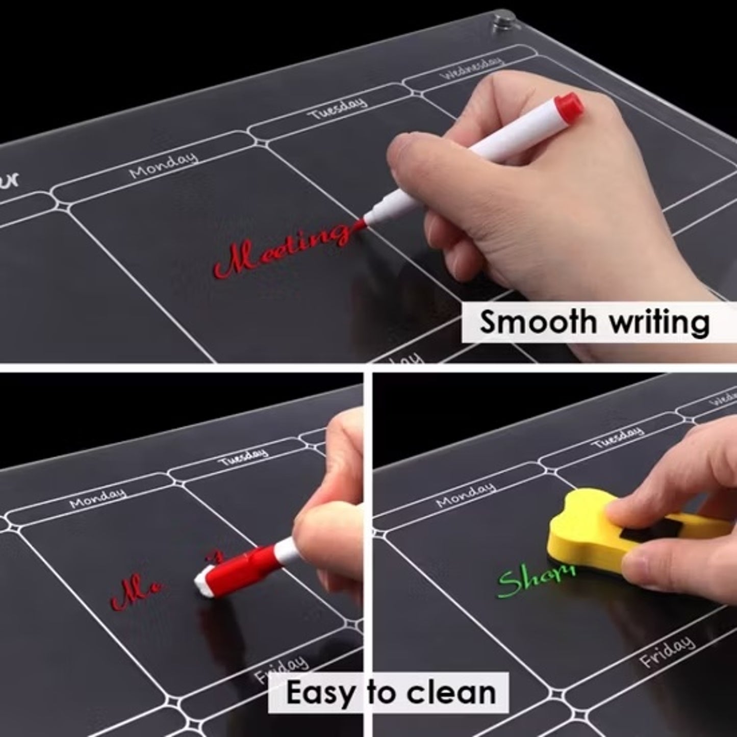 Glass Dry Erase Magnet Whiteboard Weekly Planner for Refrigerator