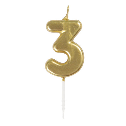 Mini Metallic Gold Number 3 Pick Birthday Candle