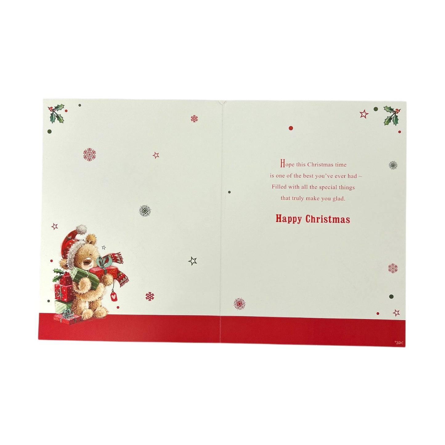 For Special Son Teddy With Gifts Design Red Christmas Card