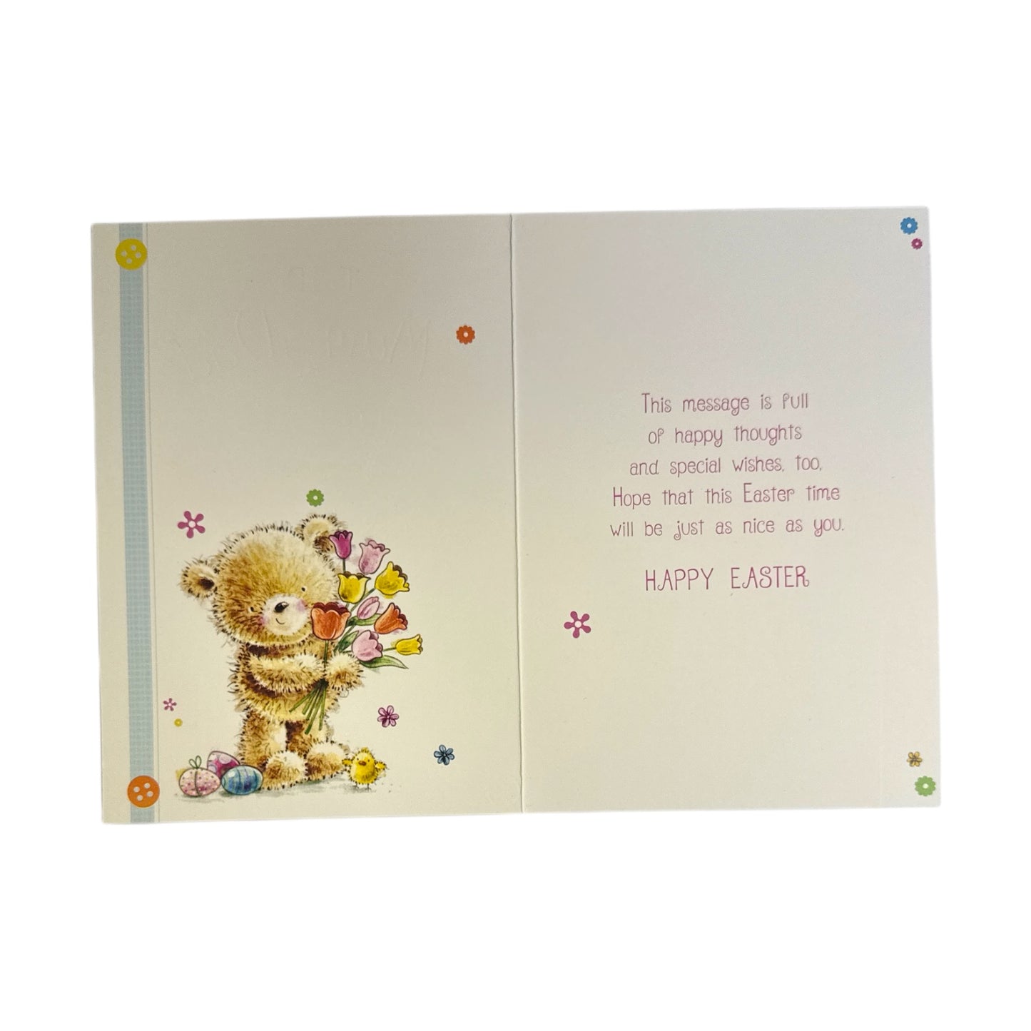 To Dear Mum And Dad Cute Teddy Holding Tulip Flowers Design Easter Card