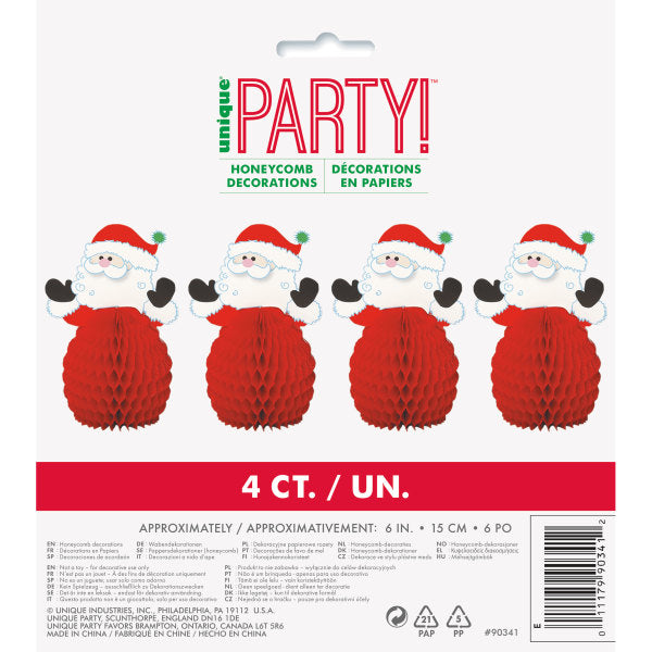 Pack of 4 Santa Honeycomb Decorations