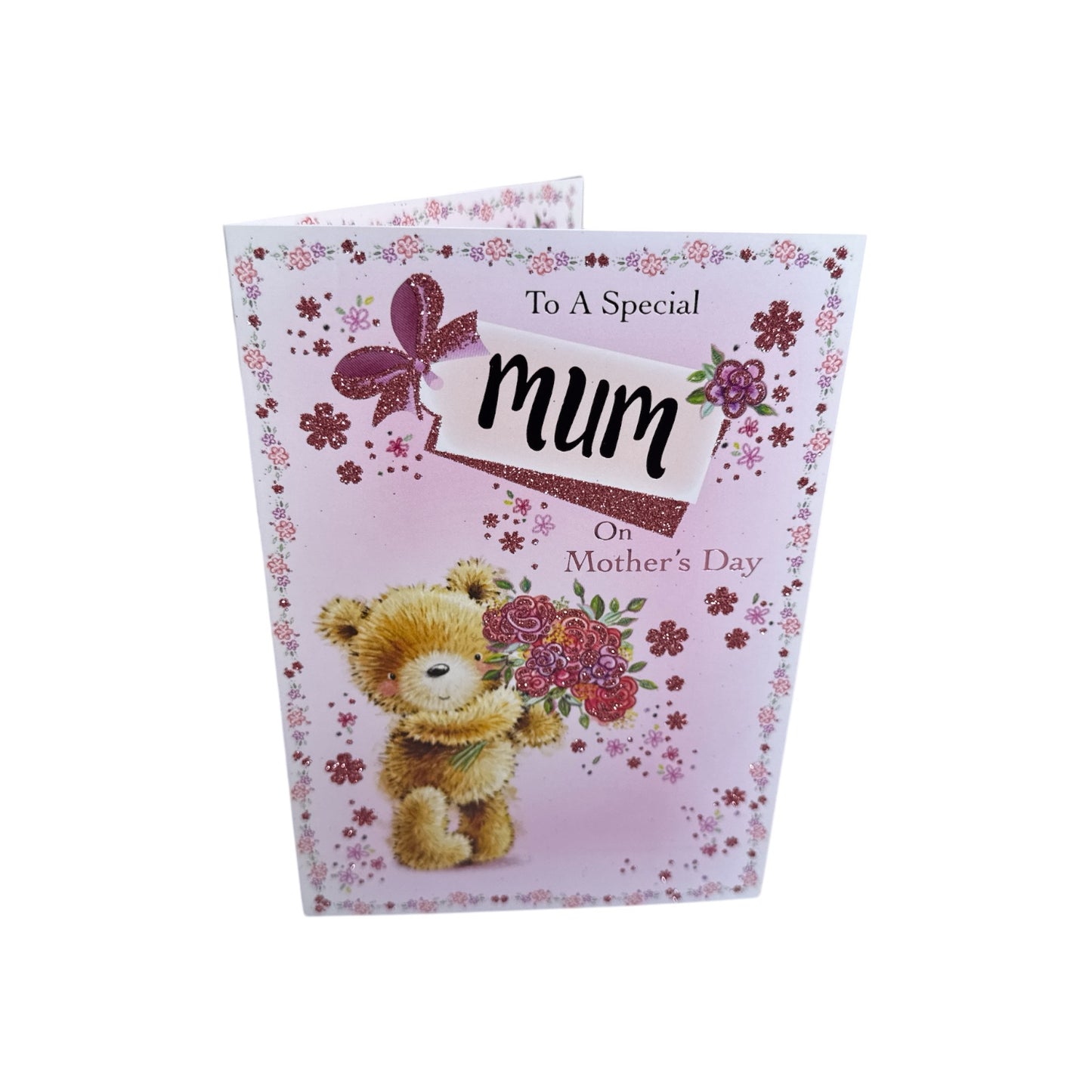 To A Special Mum Teddy Holding Bouquet Design Mother's Day Card