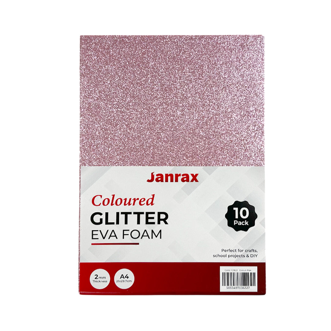 Pack of 10 A4 Pink Glitter Eva Foam Sheets