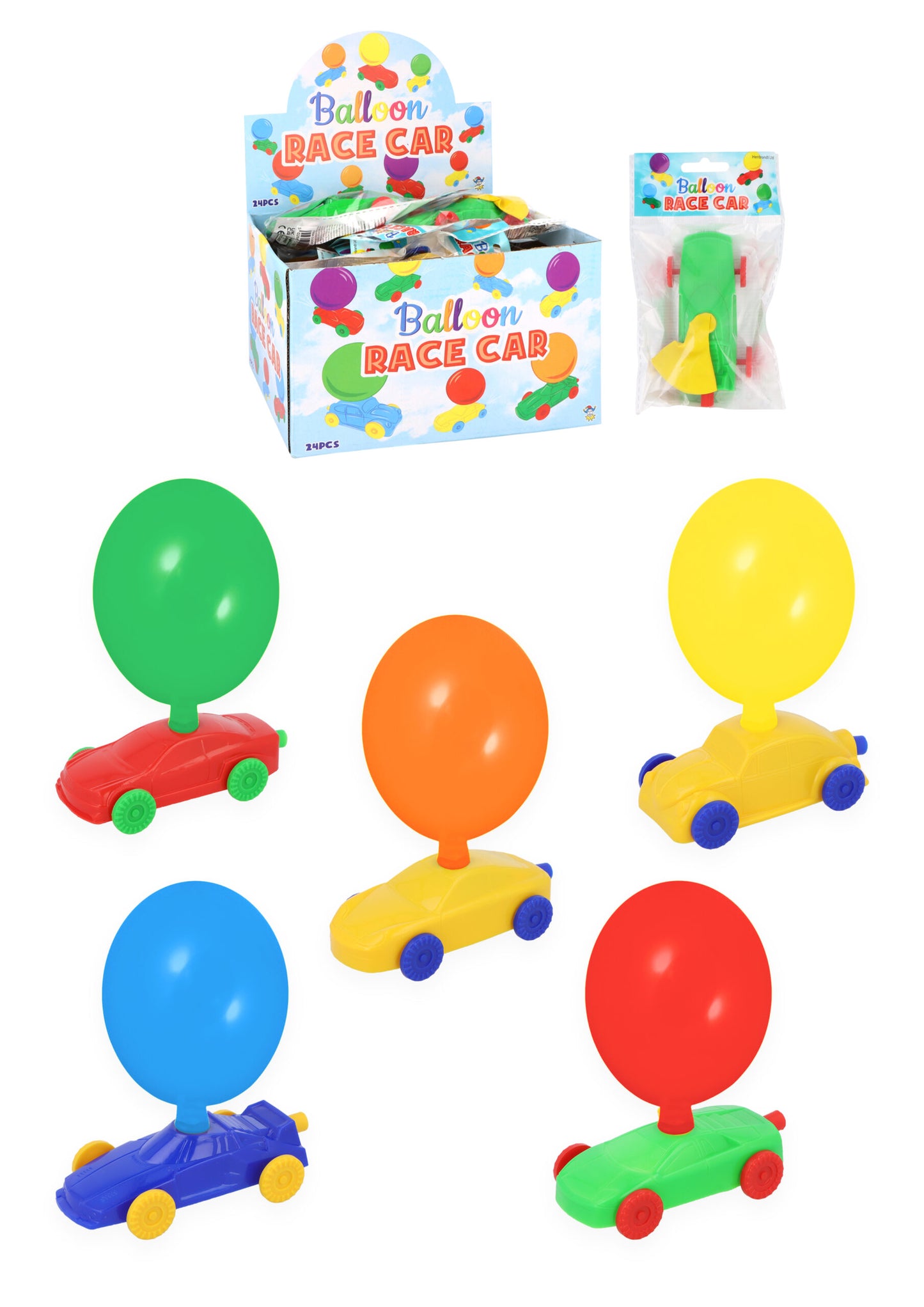 Pack of 4 Balloon Race Cars (11cm)