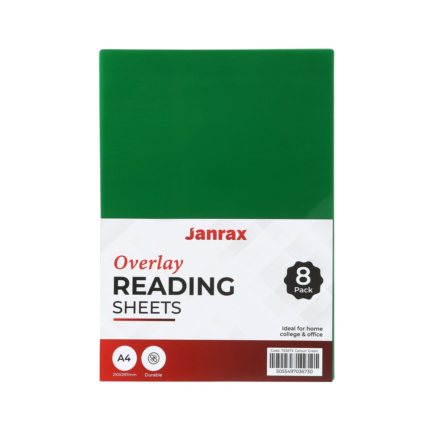Pack of 16 A4 Plain Green Dyslexia Overlay Reading Sheets – PET Material, Rounded Corners