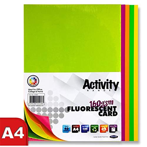 Premier A4 160gsm Activity Fluorescent Card 40 Sheets