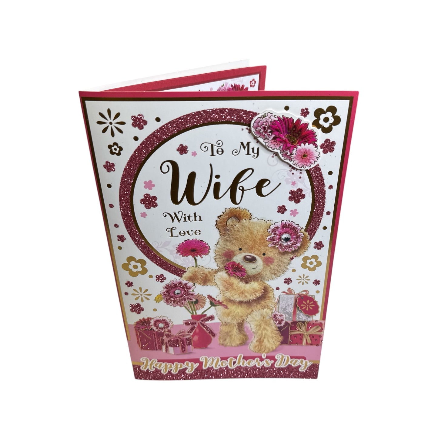 To My Wife Teddy With Blooming Flowers Design Mother's Day Boxed Card