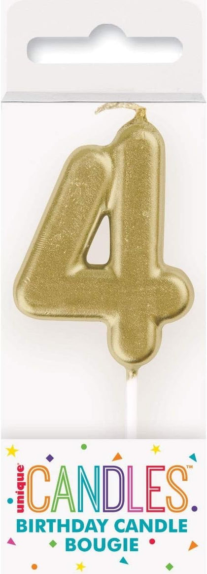 Mini Metallic Gold Number 4 Pick Birthday Candle