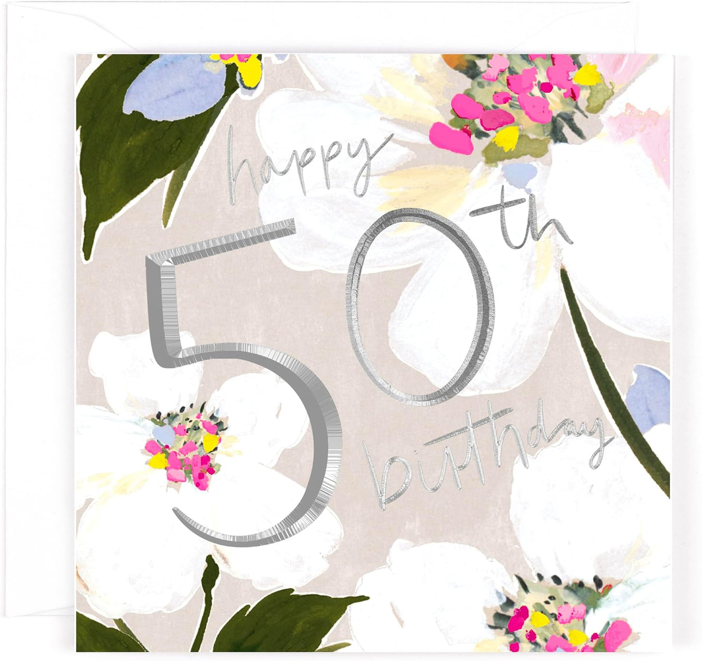 Contemporary Floral Design Luxury 50th Birthday Card