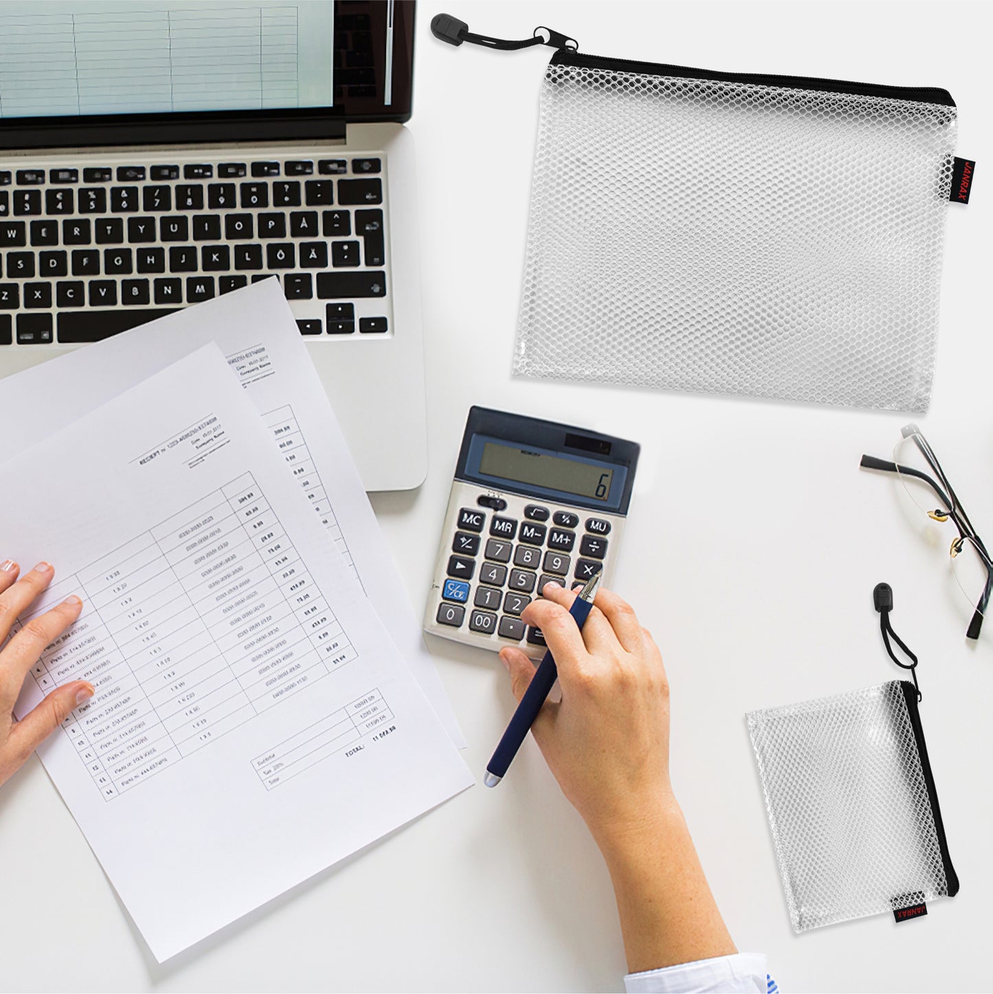 Pack of 12 Premium DL Black Zip Mesh Bags by Janrax