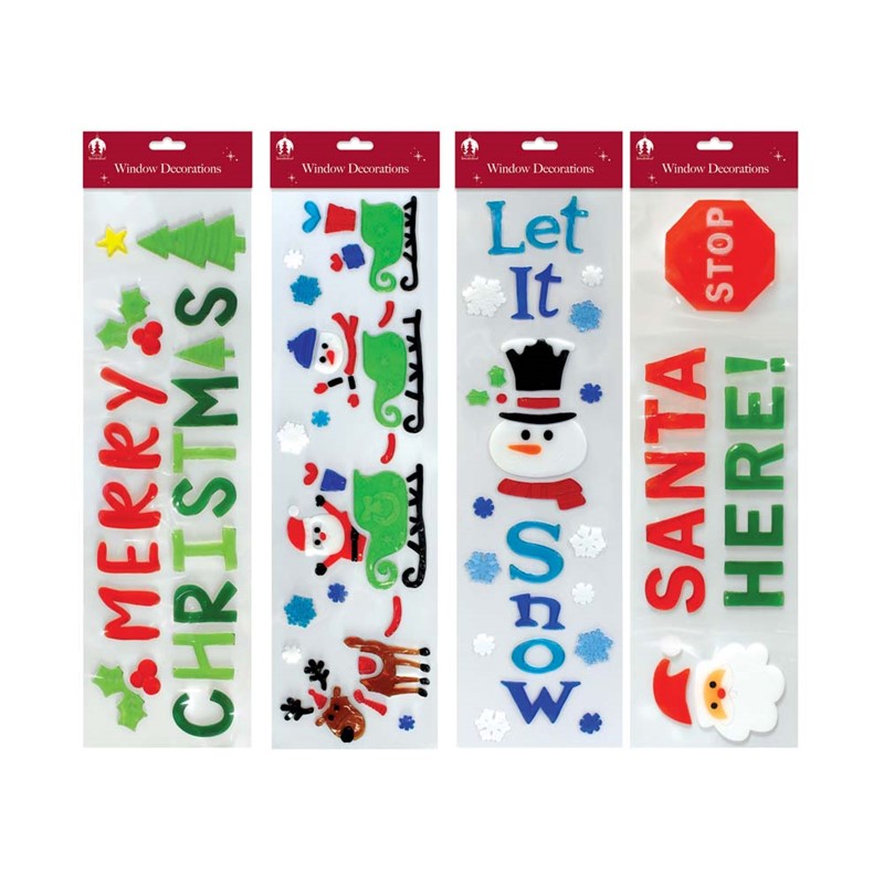 Pack of 12 Christmas Window Gel Decorations Stickers