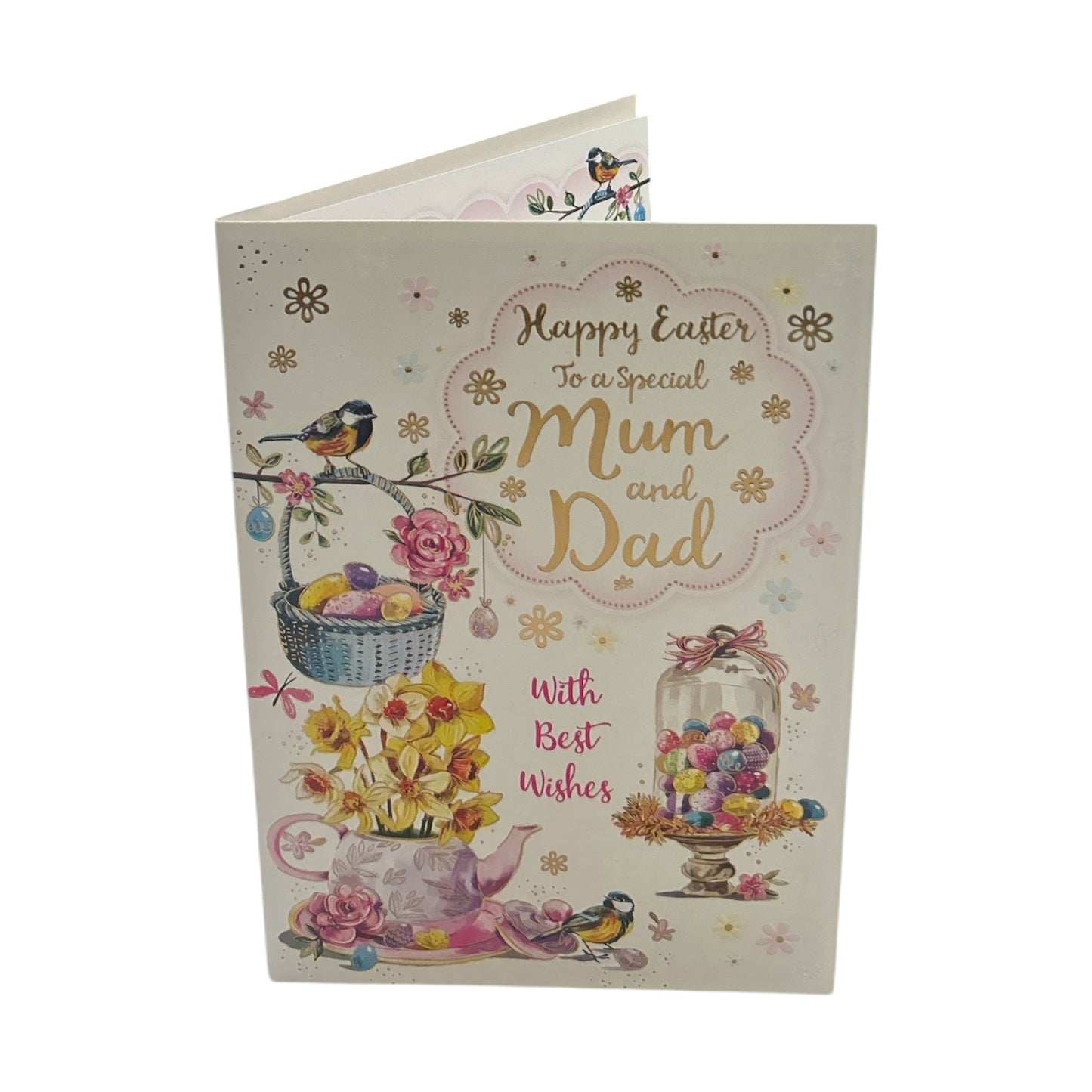 To A Special Mum And Dad Beautiful Flower and Eggs Design Easter Card