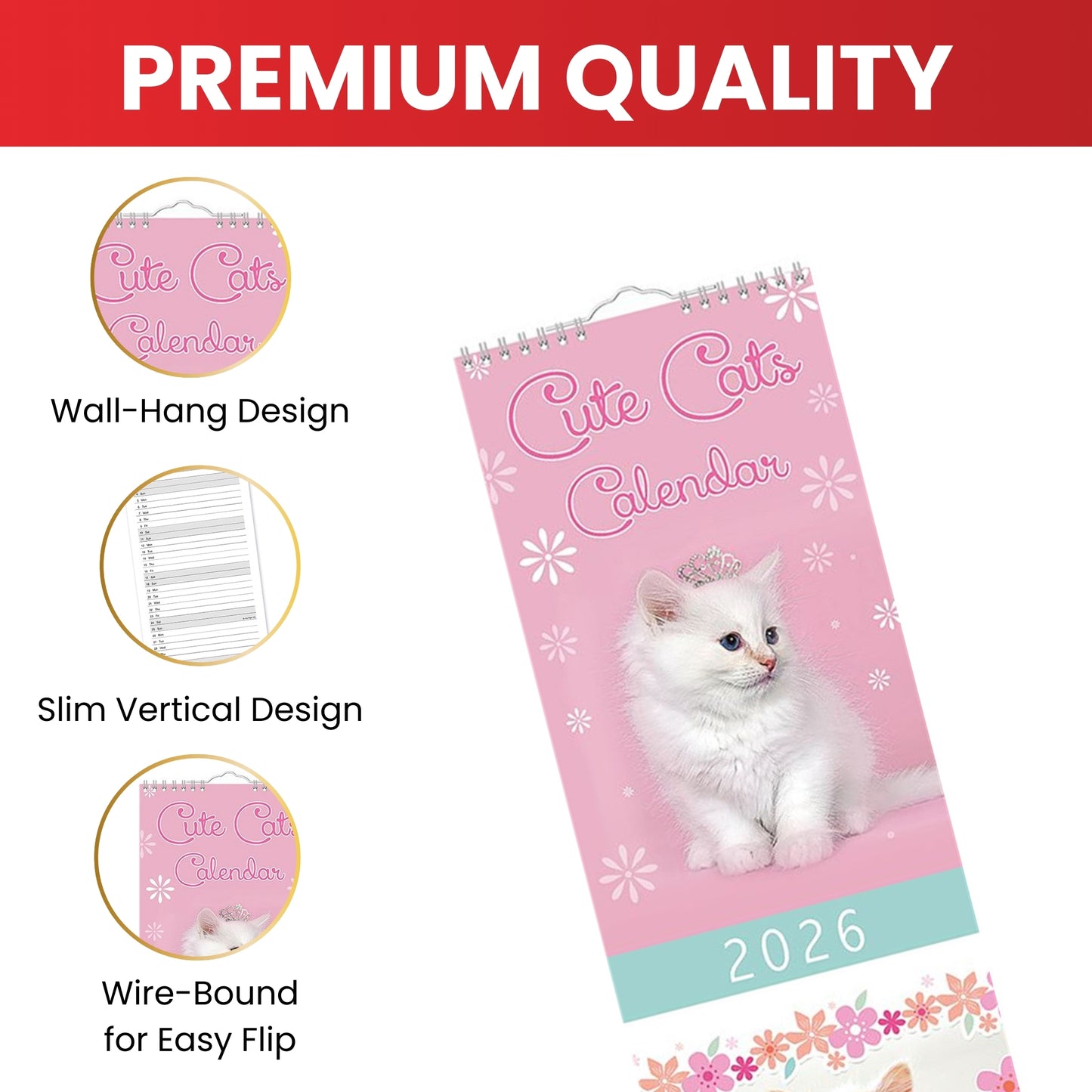 Slim Month To View Calendar 2026 – Photographic Dogs – 143mm x 417mm