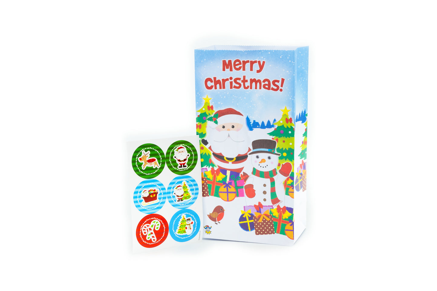 Pack of 12 Christmas Paper Party Bags with Stickers