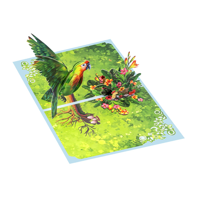Exotic Wishes Parrot in Bloom 3D Pop Up Greeting Card