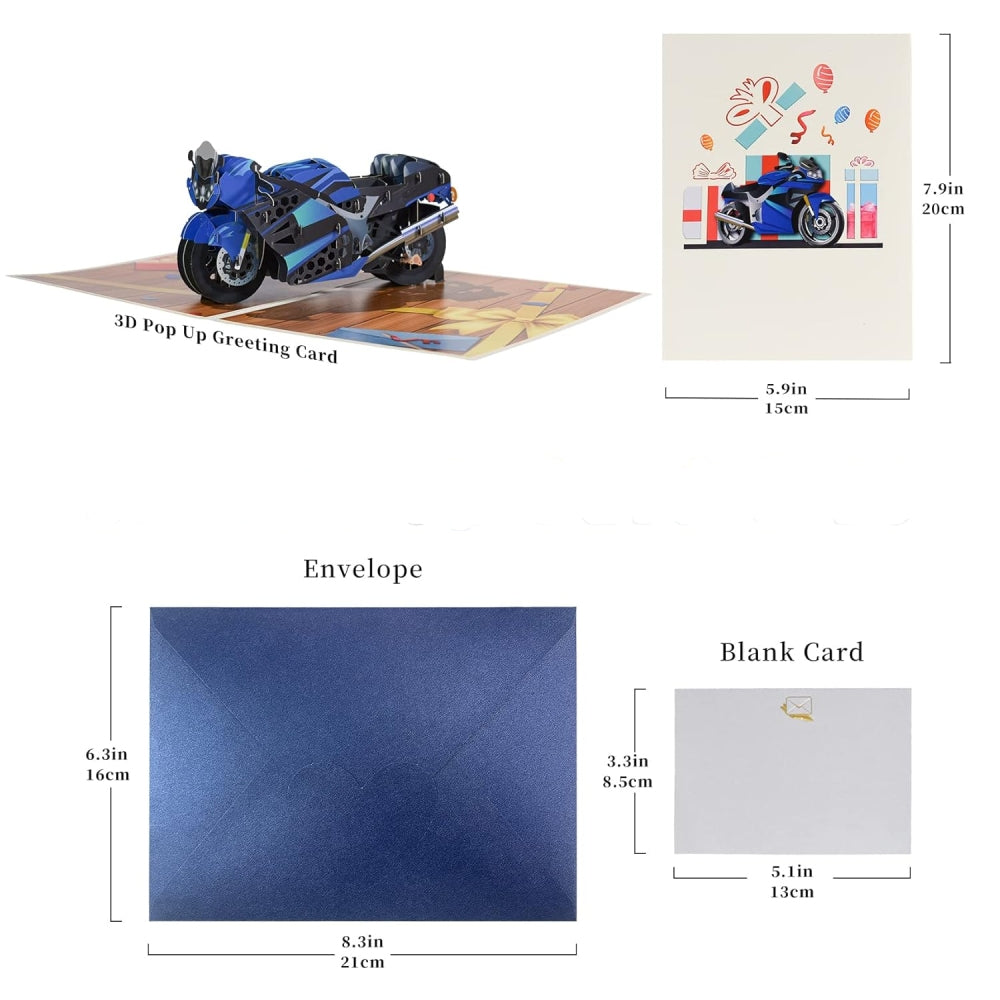 Blue Racing Motorcycle 3D Pop Up Greeting Card