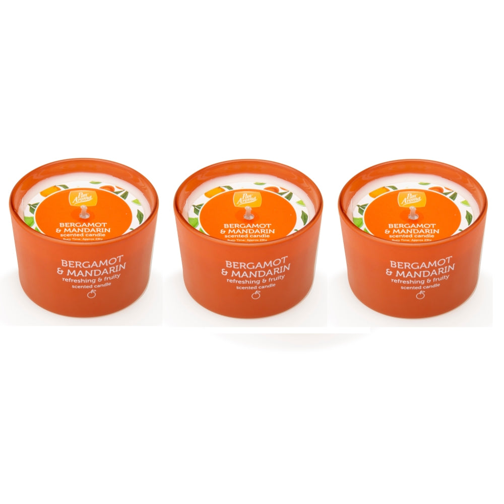 Pack of 3 Pan Aroma Bergamot & Mandarin Scented Coloured Jar Candles 85g