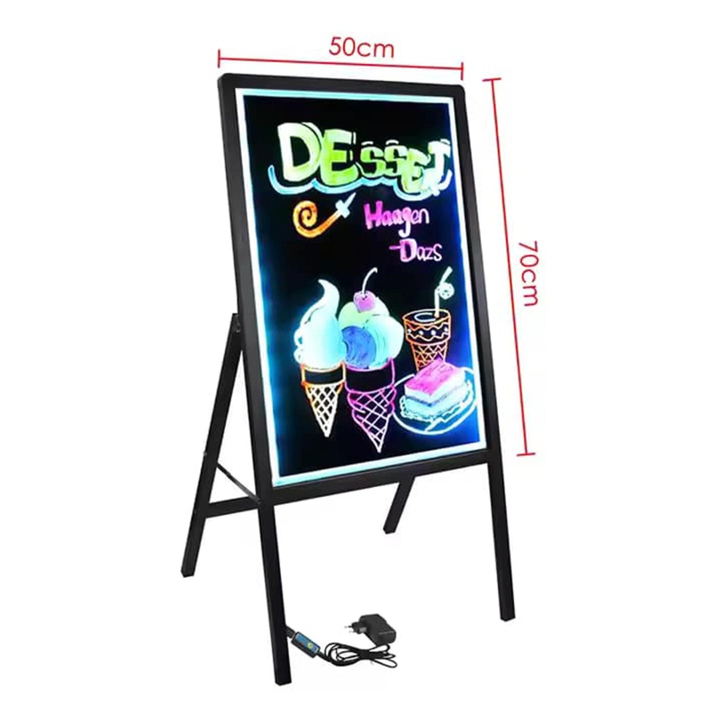 Aluminum Frame LED Writing Board – 70×50 cm Illuminated Display with Tempered Glass Panel