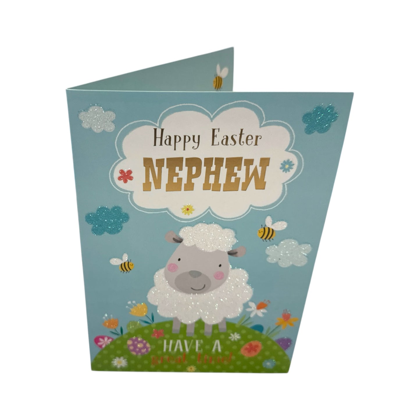 For Nephew Cute Lamb With Bees Design Open Easter Card