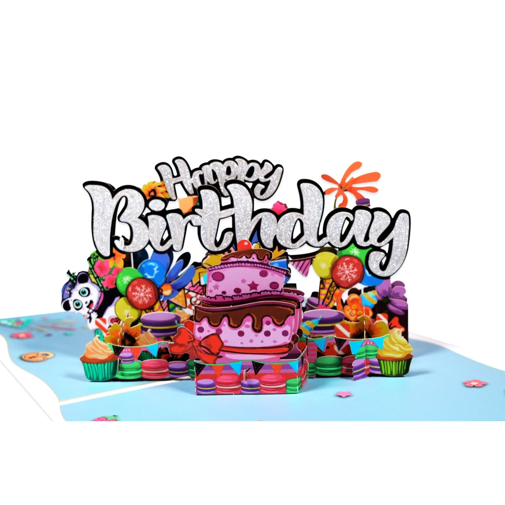 Multicolor Panda 3D Pop Up Birthday Card