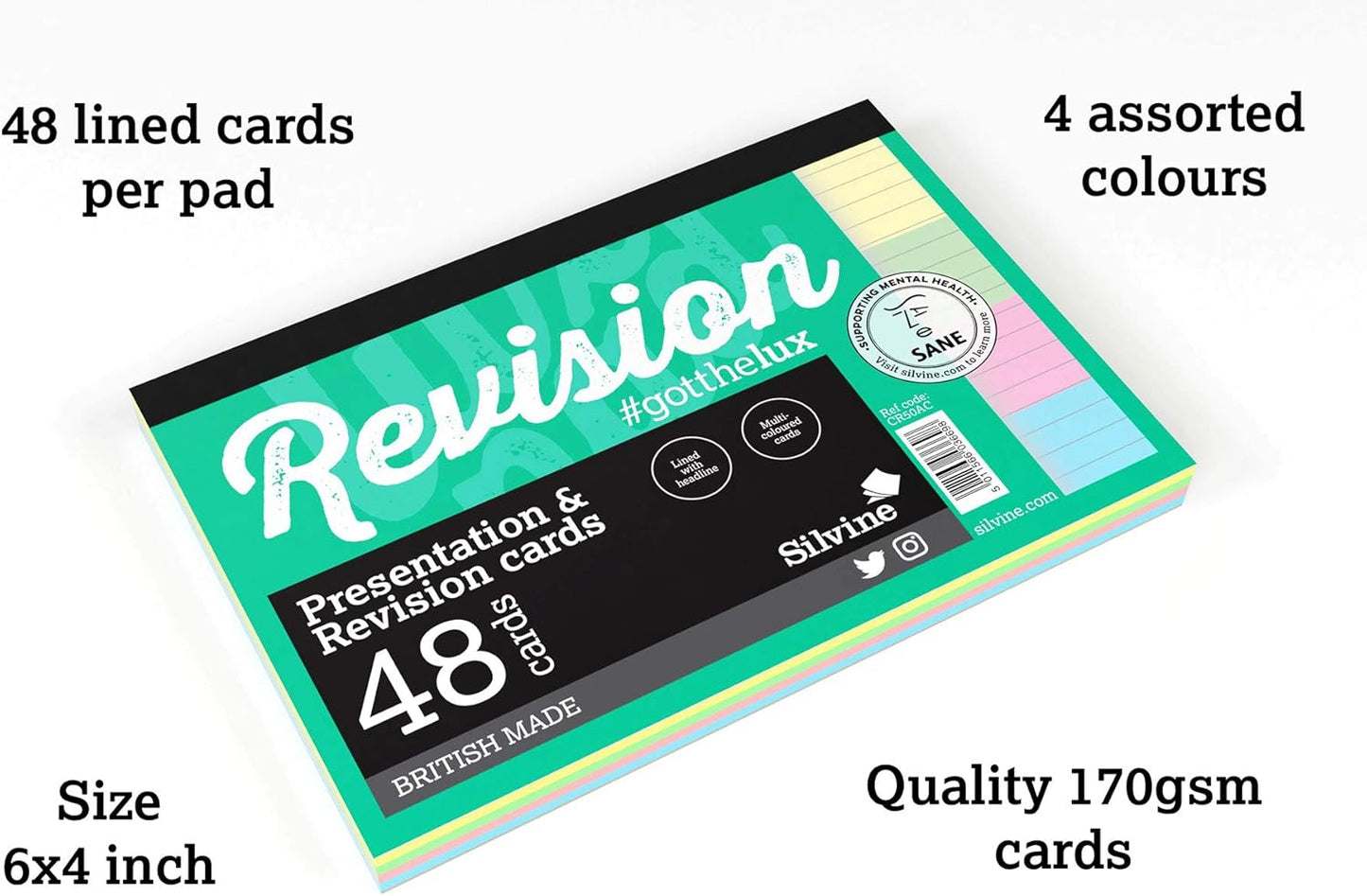 Pack of 48 Silvine Revision & Presentation Cards Ruled
