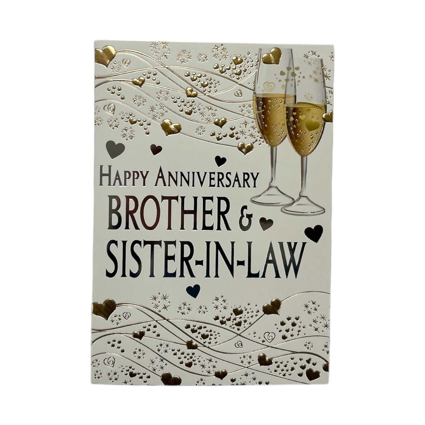 Brother & Sister-In-Law Champagne Glass Traditional Design Anniversary Card