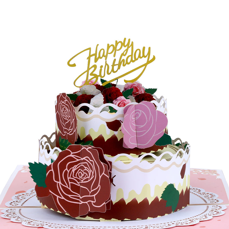 Rosy Layers 3D Birthday Cake Pop Up Card