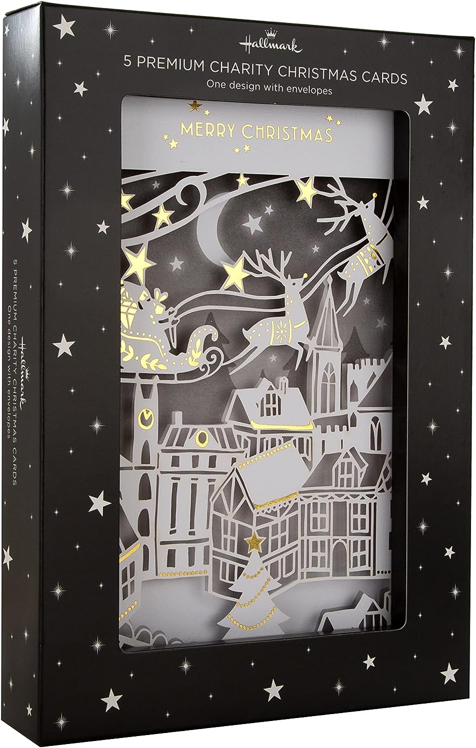 Pack of 5 Premium Santa and Reindeer Design Christmas Charity Cards