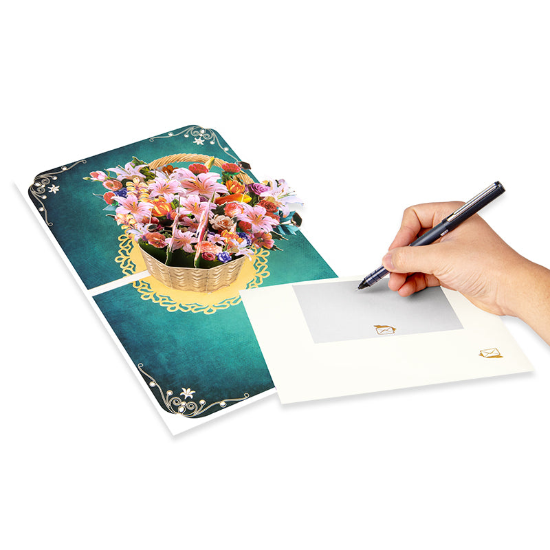 Watercolor Lily Flower Basket Blooming Wishes 3D Pop Up Card