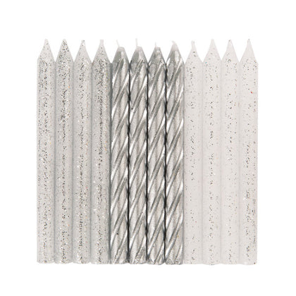 Pack of 24 Assorted Glitter and Silver Spiral Birthday Candles