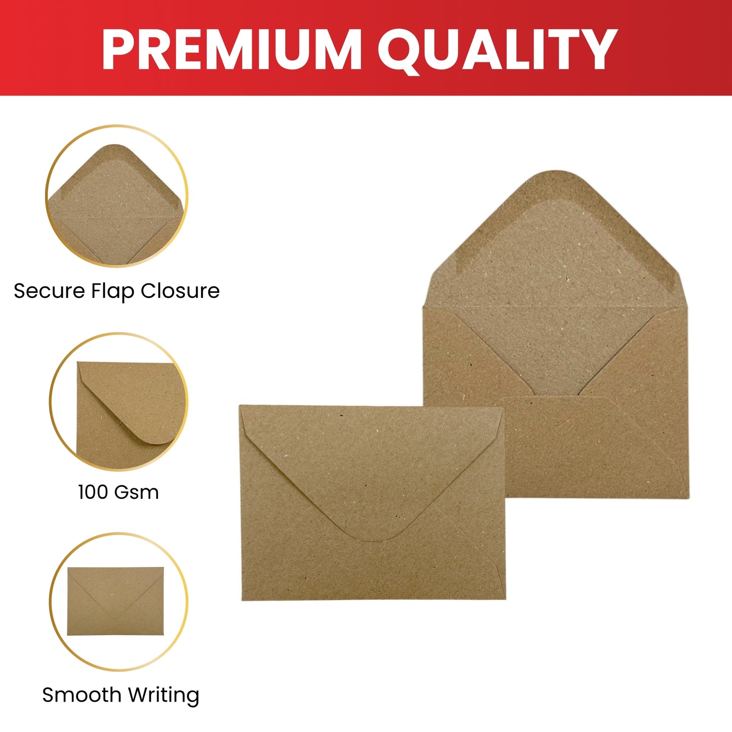 Pack of 50 Eco Kraft Recycled 110gsm 162x229mm–C5 Gummed Envelopes