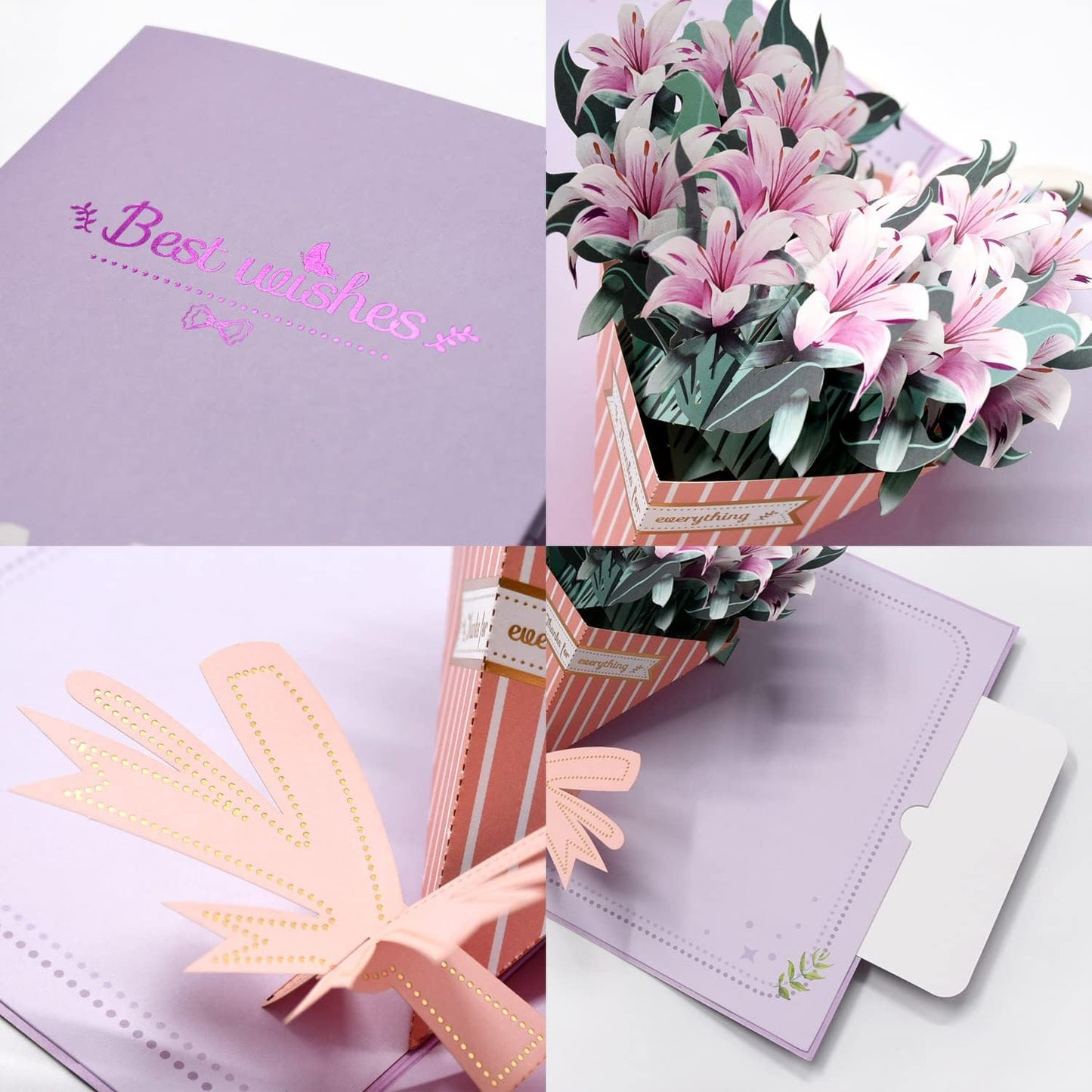 Elegant Lily Bouquet 3D Pop Up Greeting Card - Wedding Birthday Mother's Day Anniversary