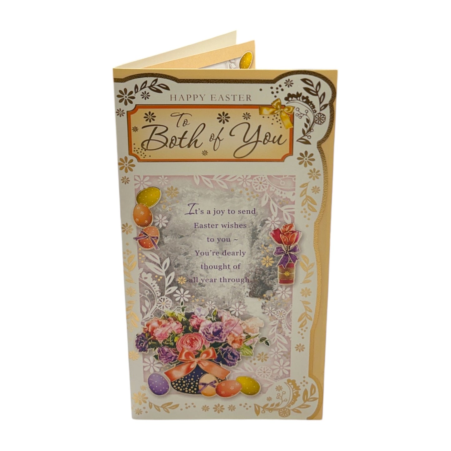 To Both Of You Flower Pot and Colourful Eggs Design Easter Card