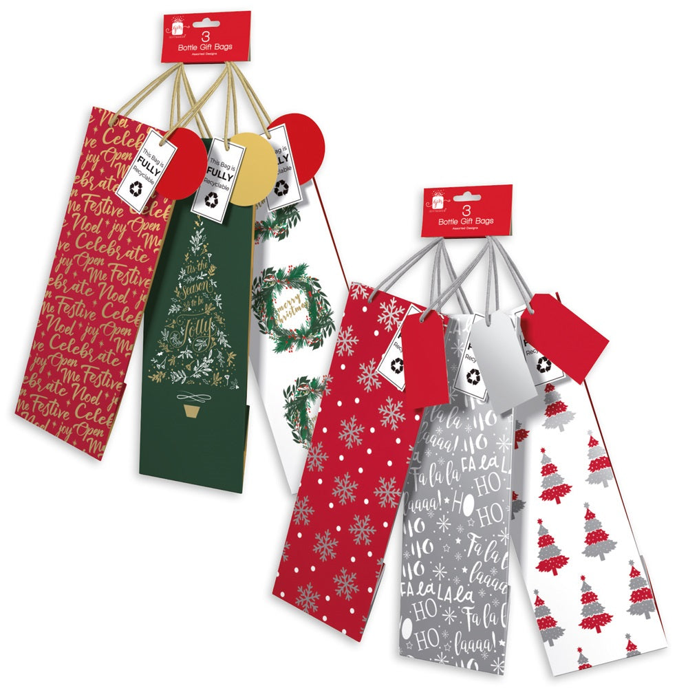 Pack of 3 Traditional Mix Bottle Christmas Gift Bags