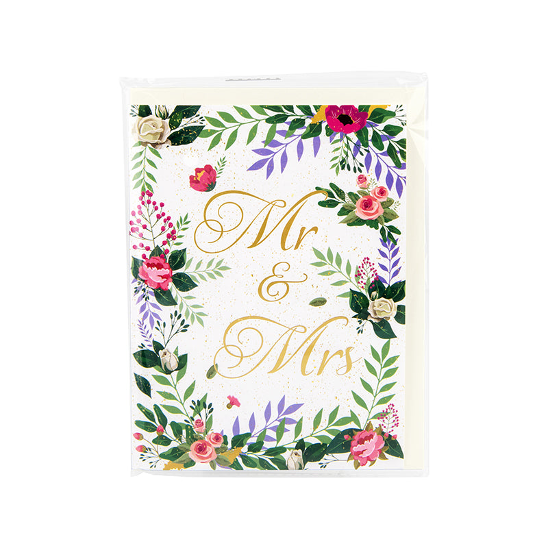 Mr & Mrs with Floral Accents Romantic Pop Up Wedding Congratulations Card