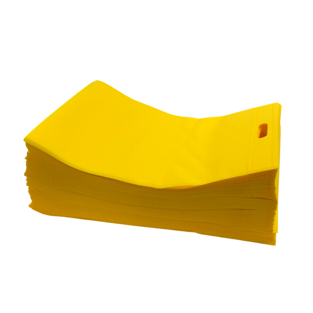 Pack of 100 Yellow Coloured 50x40cm Non-Woven Patch Handle Bags